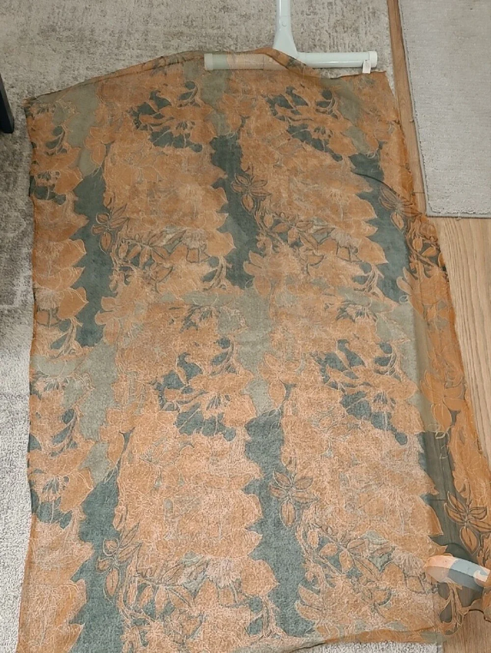 100% Silk Lightweight Floral Sheer Scarf - Brown & Green
